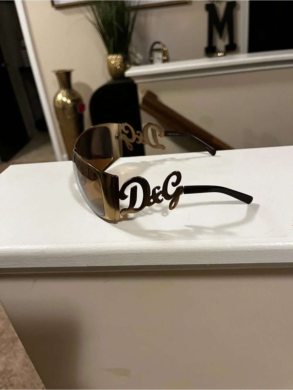 D&G Men’s Gold-Tone Frame Sunglasses with Amber Lenses